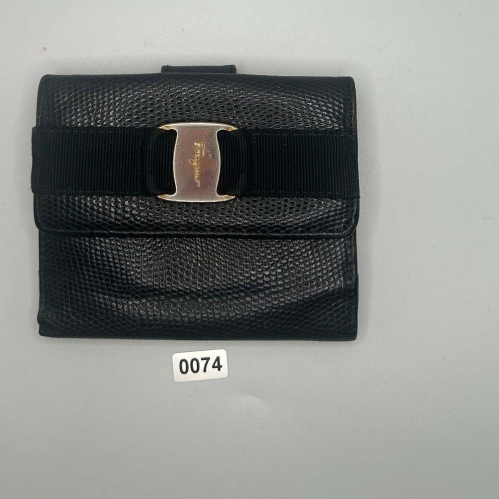 Salvatore Ferragamo‎ Black Embossed Leather Bi Fold Wallet #74